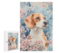 1000 PCS Puzzle pour Adolescents Beagle Dog with Cherry Blossoms Watercolor Floral Beagle Poster Puzzle Adulte, Jouet, Décoration Murale, Course De Vitesse Manuelle, Cadeaux Uniques pour Anniversaire