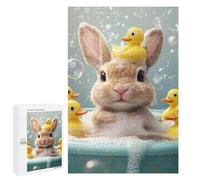 1000 PCS Puzzle pour Adolescents Bunny with Rubber Ducks in Bath Puzzles pour Adultes - Jeu Familial - Une Œuvre d'art - Cadeaux Uniques pour Un Anniversaire Ou Noël 1000 PCS