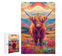 1000 PCS Puzzle pour Adolescents Colorful Highland Cow Art Print Puzzles pour Adultes : Analyse Et Logique. Chaque Pièce Est Unique - Casse-têtes pour Toute La Famille 1000 PCS