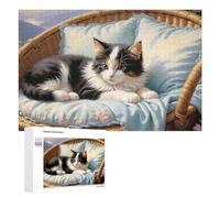 1000 PCS Puzzle pour Adolescents Cozy Cat Basket Scene Puzzles pour Adolescents, Jouets Anti-Stress, Passe-Temps, Défi Éducatif