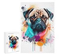 1000 PCS Puzzle pour Adolescents Cute Watercolor Pug Art Puzzles pour Adultes Jouets Anti-Stress Cadeaux pour Femmes Défi À Compléter 1000 PCS