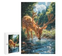 1000 PCS Puzzle pour Adolescents Deer Drinking Water in Forest-1 Puzzles pour Adultes : Analyse Et Logique. Chaque Pièce Est Unique - Casse-têtes pour Toute La Famille 1000 PCS