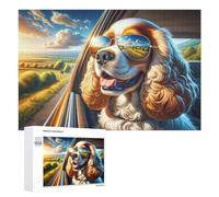 1000 PCS Puzzle pour Adolescents Dog Wearing Sunglasses in Car Window Puzzles pour Adolescents, Jouets Anti-Stress, Passe-Temps, Défi Éducatif
