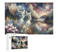 1000 PCS Puzzle pour Adolescents Fantasy Cats in Nature Landscape Puzzles pour Adolescents, Jouets Anti-Stress, Passe-Temps, Défi Éducatif