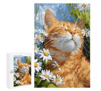 1000 PCS Puzzle pour Adolescents Ginger Cat in Daisies-1 Puzzles pour Adultes - Défi Difficile - Activités Amusantes À La Maison pour Les Jeux 1000 PCS