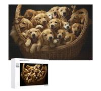 1000 PCS Puzzle pour Adolescents Golden Retriever Puppies in Basket-2 Puzzles pour Adolescents, Jouets Anti-Stress, Passe-Temps, Défi Éducatif