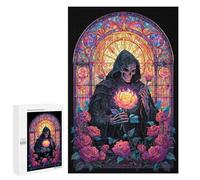 1000 PCS Puzzle pour Adolescents Gothic Reaper with Rose Stained Glass Artwork Puzzles pour Adultes - Défi Difficile - Activités Amusantes À La Maison pour Les Jeux 1000 PCS