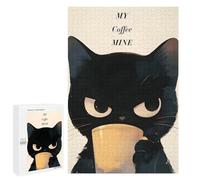 1000 PCS Puzzle pour Adolescents Grumpy Cat Coffee - Cat Drinking Coffee Puzzles pour Adultes Jouets Anti-Stress Cadeaux pour Femmes Défi À Compléter 1000 PCS