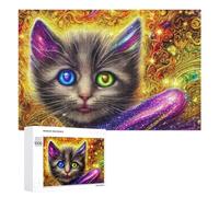 1000 PCS Puzzle pour Adolescents Magical Cosmic Cat Art Print Puzzles pour Adolescents, Jouets Anti-Stress, Passe-Temps, Défi Éducatif