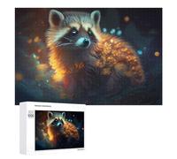 1000 PCS Puzzle pour Adolescents Magical Glowing Raccoon in Forest Puzzles pour Adolescents, Jouets Anti-Stress, Passe-Temps, Défi Éducatif