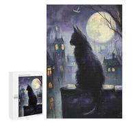 1000 PCS Puzzle pour Adolescents Night Cityscape with Black Cat Puzzles pour Adultes - Défi Difficile - Activités Amusantes À La Maison pour Les Jeux 1000 PCS