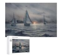 1000 PCS Puzzle pour Adolescents Ocean Serenity Sunset Sailboats Puzzles pour Adolescents, Jouets Anti-Stress, Passe-Temps, Défi Éducatif