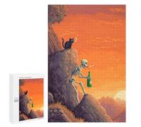 1000 PCS Puzzle pour Adolescents Pixel Art Skeleton and Cat Puzzle pour Adultes : Jeu De Réflexion Et De Rapidité, Défi À Relever 1000 PCS