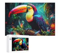 1000 PCS Puzzle pour Adolescents Rainbow Toucan in Enchanted Forest Puzzles pour Adolescents, Jouets Anti-Stress, Passe-Temps, Défi Éducatif