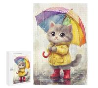 1000 PCS Puzzle pour Adolescents Rainy Day Kitten with Umbrella-9 Puzzles pour Adultes - Défi Difficile - Activités Amusantes À La Maison pour Les Jeux 1000 PCS