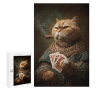 1000 PCS Puzzle pour Adolescents Royal Cat with Cigar and Cards-2 Puzzles pour Adultes : Analyse Et Logique. Chaque Pièce Est Unique - Casse-têtes pour Toute La Famille 1000 PCS