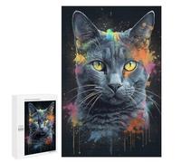 1000 PCS Puzzle pour Adolescents Russian Blue Cat Painting Puzzles pour Adultes Jeu Manuel Assemblage De Motifs Cadeaux Uniques pour Anniversaire Et Noël 1000 PCS
