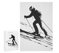 1000 PCS Puzzle pour Adolescents Ski Skiing Black and White Puzzle Adulte, Jouet, Décoration Murale, Course De Vitesse Manuelle, Cadeaux Uniques pour Anniversaire Et Noël 1000 PCS