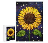 1000 PCS Puzzle pour Adolescents Stained Glass Sunflower with Starry Background Puzzle Adulte, Jouet, Décoration Murale, Course De Vitesse Manuelle, Cadeaux Uniques pour Anniversaire Et Noël 1000 PCS