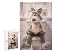 1000 PCS Puzzle pour Adolescents Stuffed Wolf Reading on Toilet Puzzle pour Adultes : Jeu De Réflexion Et De Rapidité, Défi À Relever 1000 PCS