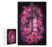 1000 PCS Puzzle pour Adolescents Sword Dragon Cherry Blossom Art Print-2 Puzzles pour Adultes - Défi Difficile - Activités Amusantes À La Maison pour Les Jeux 1000 PCS