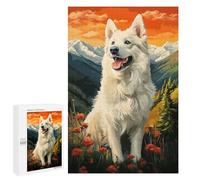 1000 PCS Puzzle pour Adolescents White Swiss Shepherd Dog in Mountain Landscape Puzzle pour Adultes : Jeu De Réflexion Et De Rapidité, Défi À Relever 1000 PCS
