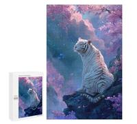 1000 PCS Puzzle pour Adolescents White Tiger in Cherry Blossom Heaven Puzzles pour Adultes - Défi Difficile - Activités Amusantes À La Maison pour Les Jeux 1000 PCS