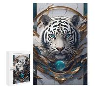 1000 PCS Puzzle pour Adolescents White Tiger with Blue Orb Portrait Puzzle pour Adultes : Jeu De Réflexion Et De Rapidité, Défi À Relever 1000 PCS