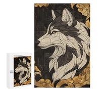 1000 PCS Puzzle pour Adolescents Wolf in Gold Frame Jeu De Puzzle pour Adultes, Casse-tête, Cadeau d'anniversaire, Défi Éducatif 1000 PCS