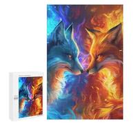 1000 PCS Puzzle pour Adultes Fire & Ice Foxes Art Print Puzzle pour Adolescents : Améliore La Mémoire. Chaque Pièce Est Unique - Jouets Éducatifs d'apprentissage 1000 PCS