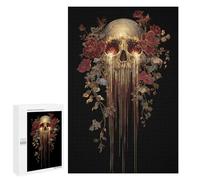 1000 PCS Puzzle pour Adultes Gothic Skull with Flowers Art Print-2 Puzzle pour Adolescents : Améliore La Mémoire. Chaque Pièce Est Unique - Jouets Éducatifs d'apprentissage 1000 PCS