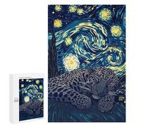 1000 PCS Puzzle pour Adultes Leopard Sleeping Under Starry Night Sky Puzzles pour Adultes - Jeux De Détente - Assemblage De Motifs - Idée Cadeau pour Toute La Famille 1000 PCS