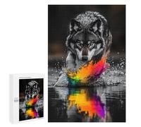 1000 PCS Puzzle pour Adultes Wolf in Water with Rainbow Splash Puzzle pour Adolescents : Améliore La Mémoire. Chaque Pièce Est Unique - Jouets Éducatifs d'apprentissage 1000 PCS