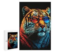 1000 PCS Puzzle Stylish Tiger Sunglasses Art Print Puzzles pour Adultes : des Cadeaux Amusants pour Toute La Famille, Parents Et Enfants 1000 PCS