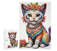 1000 PCS Puzzles Colorful Sugar Skull Cat Art Puzzles pour Adolescents Découpe De Précision Activités Amusantes À La Maison Jeu Stimulant Et Jeux en Famille 1000 PCS