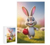 1000 PCS Puzzles Easter Bunny with Dyed Red Egg Puzzles pour Adolescents Découpe De Précision Activités Amusantes À La Maison Jeu Stimulant Et Jeux en Famille 1000 PCS