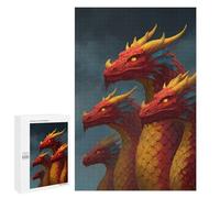 1000 PCS Puzzles Four-Headed Fire Dragon Fantasy Artwork Puzzles pour Adolescents : Amusants Et Humoristiques ! Chaque Pièce Est Unique - Jouets Éducatifs