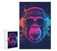 1000 PCS Puzzles Neon Monkey Headphones Art Print -1 Puzzles pour Adultes Améliorent La Mémoire Défi Éducatif Jouets Jeux Éducatifs 1000 PCS