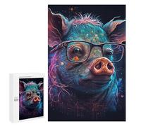 1000 PCS Puzzles pour Adolescentes Colorful Pig with Glasses Art Print -2 Puzzle pour Adolescentes - Défi Difficile - Défi Éducatif - Amusement en Famille Et Soirée Jeux 1000 PCS