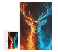 1000 PCS Puzzles pour Adolescentes Fire & Ice Deer Art Print Puzzle pour Adolescentes - Défi Difficile - Défi Éducatif - Amusement en Famille Et Soirée Jeux 1000 PCS