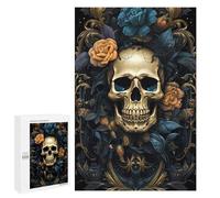 1000 PCS Puzzles pour Adolescentes Golden Skull with Roses Art Print Puzzle pour Adolescentes - Défi Difficile - Défi Éducatif - Amusement en Famille Et Soirée Jeux 1000 PCS