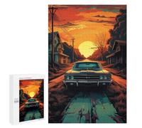 1000 PCS Puzzles pour Adolescentes Vintage Car Sunset Road Puzzle pour Adolescentes - Défi Difficile - Défi Éducatif - Amusement en Famille Et Soirée Jeux 1000 PCS