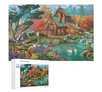 1000 PCS Puzzles pour Adolescents Autumn Cabin by The Waterfall Puzzle Puzzles pour Adultes Jouets Anti-Stress Défi Difficile Cadeaux Et Anniversaires Uniques 1000 PCS