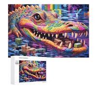 1000 PCS Puzzles pour Adolescents Colorful Crocodile in Abstract Cityscape Puzzles pour Adultes, Jeu Familial D'analyse Et De Logique, Cadeaux Anti-Stress 1000 PCS