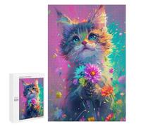 1000 PCS Puzzles pour Adolescents Colorful Kitten with Flowers Puzzles pour Adultes - Jeu Difficile Et Stimulant À Compléter - Jouets De Jeu Stimulants 1000 PCS