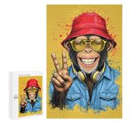 1000 PCS Puzzles pour Adolescents Cool Monkey with Peace Sign Puzzle, Jouet, Décoration Murale, Difficile, Original, Cadeaux d'anniversaire Et De Noël 1000 PCS