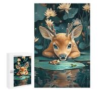 1000 PCS Puzzles pour Adolescents Cute Deer and Frogs in Pond Puzzle, Jouet, Décoration Murale, Difficile, Original, Cadeaux d'anniversaire Et De Noël 1000 PCS
