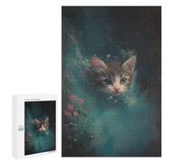 1000 PCS Puzzles pour Adolescents Cute Kitten in Teal Puzzles pour Adultes Jeux Relaxants Assemblage De Motifs Interaction Parent-Enfant 1000 PCS