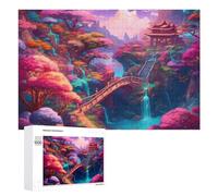 1000 PCS Puzzles pour Adolescents Enchanted Fantasy Landscape with Bridge and Pagoda Jeux De Puzzle Relaxants, Amusants Et Humoristiques : des Cadeaux d'anniversaire Et De Noël Uniques 1000 PCS