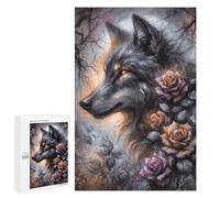 1000 PCS Puzzles pour Adolescents Fantasy Charcoal Wolf in A Rose Forest Puzzle, Jouet, Décoration Murale, Difficile, Original, Cadeaux d'anniversaire Et De Noël 1000 PCS